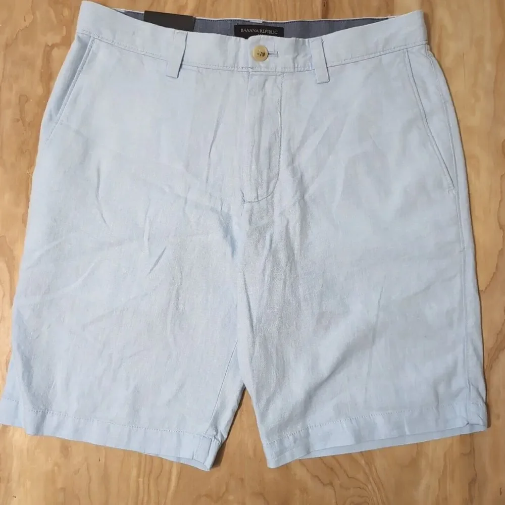 NEW Banana Republic Shorts Linen Blend Golf‎ BLUE Mens Size 31 32